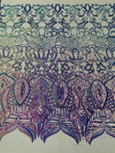 Lavender Iridescent - 4 Way Stretch Embroidered Royalty Sequins Design Fabric By Yard
