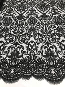 Bridal Lace Hand Beaded Embroidered Floral Fabric - by the yard - Wedding Beaded Fabric