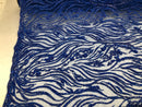 Beaded Lace Fabric - Royal Blue -  Embroidery on Mesh For Bridal Wedding Fancy Dress