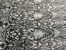 Black Sequin Fabric - by the yard - On Mesh 4 Way Stretch, Damask Design Sequins
