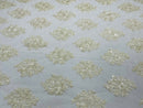 Floral Lace Fabric - Ivory/Cream - Flower Cluster Embroidery Design With Sequins on a Mesh