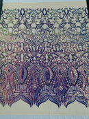 Lavender Iridescent - 4 Way Stretch Embroidered Royalty Sequins Design Fabric By Yard