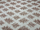 Blush Floral Lace Fabric - by the yard - Corded Flower Embroidery Design With Sequins on a Mesh