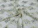 Floral Lace Fabric - Off-White - Flower Cluster Embroidery Design With Sequins on a Mesh