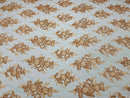 Peach Floral Lace Fabric - by the yard - Corded Flower Embroidery Design With Sequins