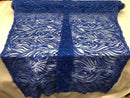 Beaded Lace Fabric - Royal Blue -  Embroidery on Mesh For Bridal Wedding Fancy Dress By The Yard