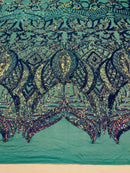 Lavender Iridescent - 4 Way Stretch Embroidered Royalty Sequins Design Fabric By Yard