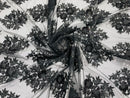 Floral Lace Fabric - Black - Flower Cluster Embroidery Design With Sequins on a Mesh