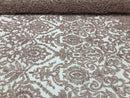 Rose Gold Bridal Lace Hand Beaded Embroidered Floral Fabric - by the yard - Wedding Beaded Fabric