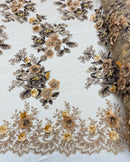 Skin Flower 3D Fabric - by the Yard - Embroided Fabric Flower Pearls and Beaded Fabric