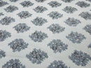 Floral Lace Fabric - Silver - Flower Cluster Embroidery Design With Sequins on a Mesh