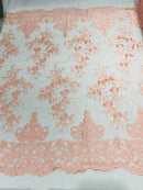 Damask Lace - Blush Pink - Floral Damask Design Embroidered on Mesh Lace Fabric