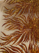 Iridescent Fabric - Orange - Wing Line Design 4 Way Stretch Mesh Lace Fabric By Yard