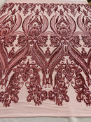 Big Damask Sequins Fabric - Pink - 4 Way Stretch Damask Sequins Design Fabric By Yard