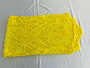 Big Damask Sequins Fabric - Yellow - 4 Way Stretch Damask Sequins Design Fabric By Yard
