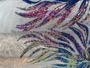 Iridescent Fabric - Lavender 2 - Wing Line Design 4 Way Stretch Mesh Lace Fabric By Yard