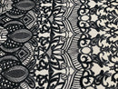 Black - 4 Way Stretch Embroidered Royalty Sequins Design Fabric By Yard