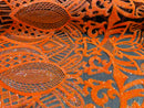 Orange Sequin - 4 Way Stretch Embroidered Royalty Sequins Design Fabric By Yard