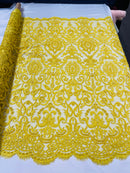 Bridal Lace Hand Beaded Embroidered Floral Fabric - by the yard - Wedding Beaded Fabric