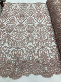 Bridal Lace Hand Beaded Embroidered Floral Fabric - by the yard - Wedding Beaded Fabric