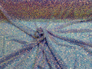 3 yards Iridescent Clear Sequin Fabric Embroidery On Lilac Power Mesh 4Way Stretch Sequins