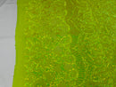 Neon Yellow Sequin - 4 Way Stretch Embroidered Royalty Sequins Design Fabric By Yard