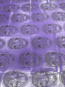 Big Skull Vinyl Fabric - Purple - Upholstery Faux Leather 54” Wide By Yard