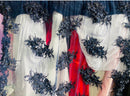 Navy Blue Floral - 3D Beaded Embroidery Fabric with Rhinestones - Beautiful Design by The Yard