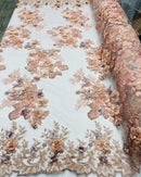 Peach Flower 3D Fabric - by the Yard - Embroided Fabric Flower Pearls and Beaded Fabric