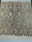Rose Gold Sequin Fabric - by the yard - On Mesh 4 Way Stretch, Damask Design Sequins