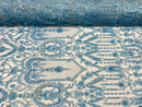 Blue Beaded Damask Fabric - by the yard - Embroidered with Beads and Sequins on Mesh Fabric