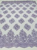 Floral Lace Fabric - Lilac - Flower Cluster Embroidery Design With Sequins on a Mesh