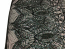 Iridescent Black 4 Way Stretch - Sequins Damask Design Fabric Embroidered On Mesh Sold By The Yard