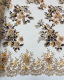 Skin Flower 3D Fabric - by the Yard - Embroided Fabric Flower Pearls and Beaded Fabric