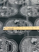 Big Skull Vinyl Fabric - Black - Upholstery Faux Leather 54” Wide By Yard