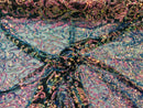 Iridescent Rainbow Sequin Fabric On Black Mesh 4 Way Stretch Damask Design By The Yard