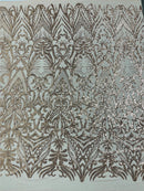 Rose Gold Sequin Fabric - by the yard - On Mesh 4 Way Stretch, Damask Design Sequins