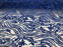 Beaded Lace Fabric - Royal Blue -  Embroidery on Mesh For Bridal Wedding Fancy Dress sample