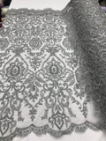 Bridal Lace Hand Beaded Embroidered Floral Fabric - by the yard - Wedding Beaded Fabric