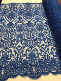 Bridal Lace Hand Beaded Embroidered Floral Fabric - by the yard - Wedding Beaded Fabric