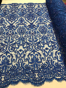 Bridal Lace Hand Beaded Embroidered Floral Fabric - by the yard - Wedding Beaded Fabric