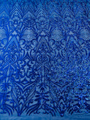 Royal Blue Sequin Fabric - by the yard - On Mesh 4 Way Stretch, Damask Design Sequins