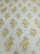 Banana Lace Sequins Fabric - by the yard - Corded Flower Embroidery Design Mesh Lace Fabric