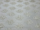 Floral Lace Fabric - Off-White - Flower Cluster Embroidery Design With Sequins on a Mesh