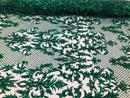 Hunter Green Beaded Fabric - Hand Embroidery Lace Bridal Floral Mesh Dress Fabric By Yard