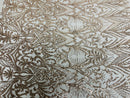 Rose Gold Sequin Fabric - by the yard - On Mesh 4 Way Stretch, Damask Design Sequins