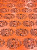 Big Skull Vinyl Fabric - Orange - Upholstery Faux Leather 54” Wide By Yard