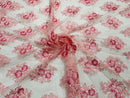 Floral Lace Fabric - Pink - Flower Cluster Embroidery Design With Sequins on a Mesh