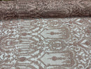 Mauve Beaded Damask Fabric - by the yard - Embroidered with Beads and Sequins on Mesh Fabric
