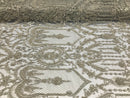 Silver Beaded Fabric Embroidered On A Mesh Lace Fancy Dress Fabric Sold By The Yard